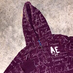 American Eagle Outfitters Hoodie Women Small Burgundy All Over Print Full Zip